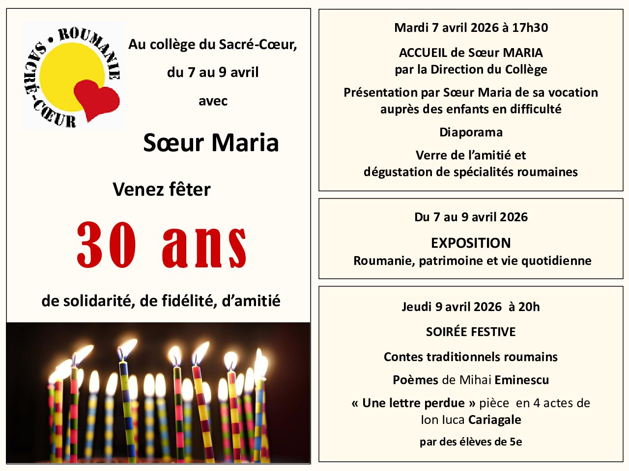 Fêtons ensemble les 30 ans de l’association Roumanie-Sacré-Coeur